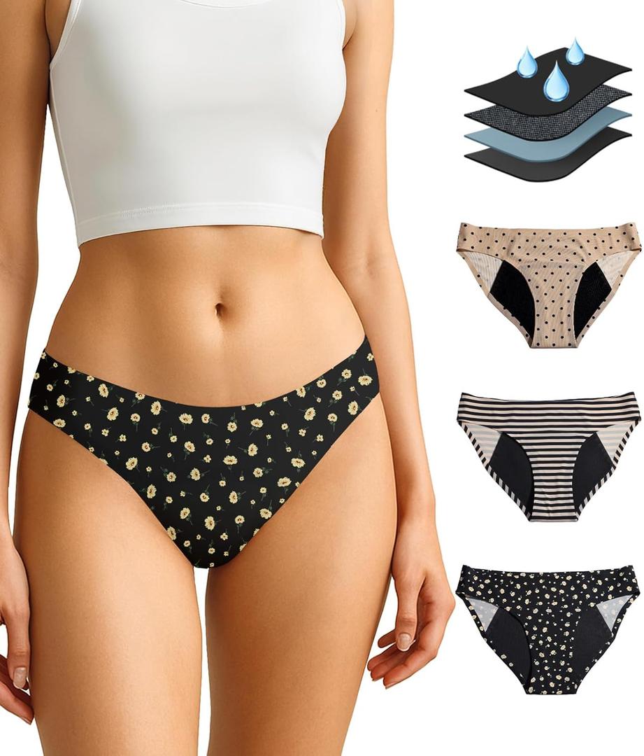 Period Underwear for Teen Girl - Brief Style Seamless Teen Girl Period Underwear Heavy Flow Leak Proof 3pcs Panties (Black, M)