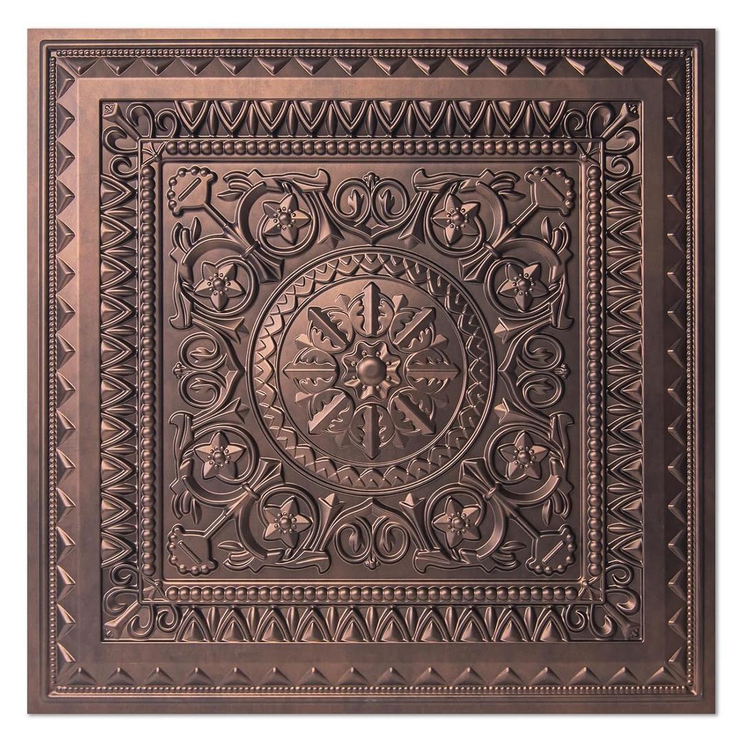 Art3d Drop Ceiling Tiles, Glue up Ceiling Tiles, 2'x2' Plastic Sheet in Antique Copper (12-Pack, 48 Sq.ft)