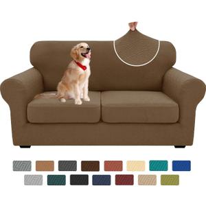 XINEAGE New 3 Pieces Couch Covers for 2 Cushion Sofa Super Stretch Loveseat Slipcover Pet Dog Universal Slip Cover Anti Slip Love Seat Furniture Protector (Brown, 55"-69")
