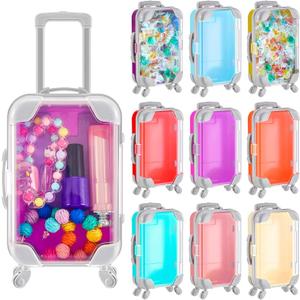Tessco 12 Pack Mini Suitcase Party Favor Gift Box 6.69 x 3.74 x 1.97 Inches Plastic Tiny Travel Luggage for Candy Makeup Jewelry Girl Birthday Cruise Trip Wedding Bachelorette Party Favors, 9 Color