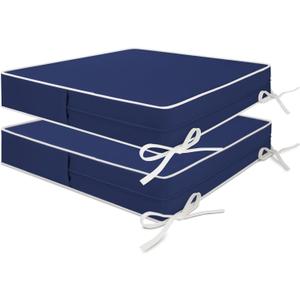 Patio Chair Cushion 20x20x4 Inch Outdoor Waterproof Seat Cushions Indoor Double Piping Durable Comfortable Square Dining Chair Pads Blue with Zipper Chair Pad-Set of 2