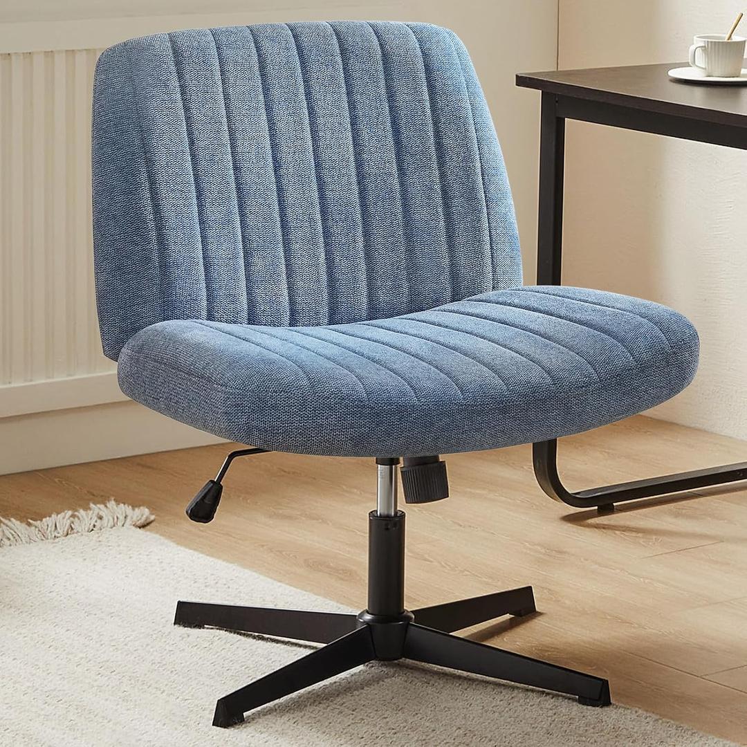 DUMOS Criss Cross Chair, Cross Legged Vanity Chair No Wheels, Home Office
Comfy Fabric, Height Adjustable, Armless Wide Seat, Swivel, Computer Desk Task, Bedroom, Study, Blue