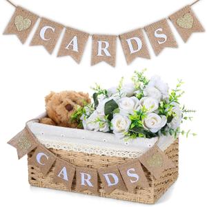 Yaomiao Mini Cards Sign Banner for Card Box Wedding Themed Hanging Banner Decor Party Decoration for Birthday for Basket Table Greeting Photo Props Table Decor, Basket Not Included(Classic,Linen)
