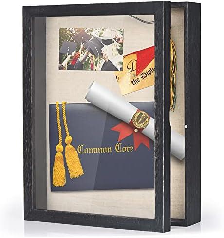 Love-KANKEI Shadow Box Frame 11x14 Shadow Box Display Case with Linen Back Rustic Wood Memory Box for Awards Medals Photos Pictures Gift Rustic Black