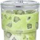 13oz Glass Tumbler with Straw and Lid Sealed, Carry On Reusable Iced Coffee Cups,Thick Wall Glass Coffee Drinking Glassware Cups (A1-clear)