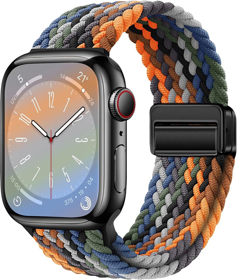 Nylon Sport Loop Watch Bands Compatible with Apple Watch Band Ultra 2 1 49mm 45mm 44mm 42mm 41mm 40mm 38mm, Soft Braided Woven Magnetic Clasp Strap for iWatch Series 10/9/8/7/6/5/4/3/SE,Women Men