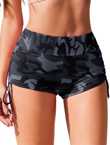 AI'MAGE Womens 3" Swim Board Shorts High Waisted Bathing Suit Bottoms Boy Shorts Adjustable Ruched Side Bikini Shorts Size M