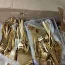 Amyhill 400 Pcs Gold Stainless Steel Utensils Set Party Tableware Flatware Set for 80 Guests Reusable Dinner Cutlery Utensils Tableware for Wedding Anniversary Party Home Restaurant