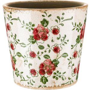 Farmhouse Ceramic Planter 5.5 Inch Large Plants Pot Crack Beige Red Rose Flowers Plant Pots with Drainage Hole Indoor Plants Kitchen Rustic Antique Decor Gift