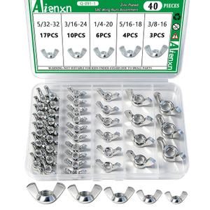 40PCS SAE Wing Nuts Assortment Kit, 5 Sizes- 5/32", 3/16", 1/4", 5/16", 3/8", Zinc Plated Wingnuts Fasteners, Parts Butterfly Wing Nut