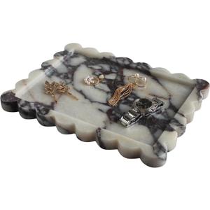 Natural Luxury Scalloped Marble Tray 10.8"x8", Rectangle Vanity Tray for Bathroom Kitchen Counter, Decorative Tray for Dresser Home Decor (calacutta Purple)
