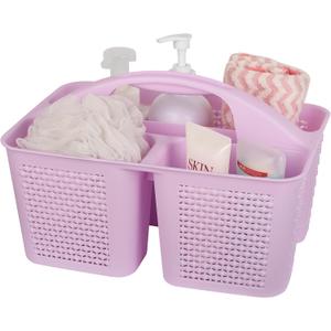 UUJOLY Plastic Portable Shower Caddy Basket Bucket, Cleaning Shower Basket with Handle Compartments Storage Basket Organizer for Bathroom Kitchen College Dorm Sink, Light Purple