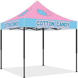 Oudain 10x10 Cotton Candy Themed Pop up Canopy Tent Commercial Canopy for Food Vendors Heavy Duty Pop up Shelter for Outdoor Catering Advertising Stand with Iron Frame and Silver Coated Fabric, 10 x 10 ft/ 3.05 x 3.05 M