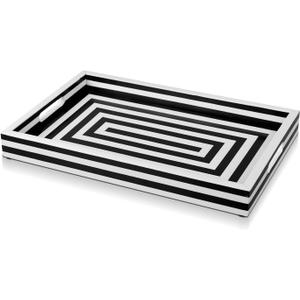 Handicrafts Home Decorative Tray for Coffee Table, Black and White Concentric Ottoman Tray 17 x 11 Inch, Handmade Resin Inlay Centerpiece Tray for Living Room, Modern Serving Tray for Home Decor