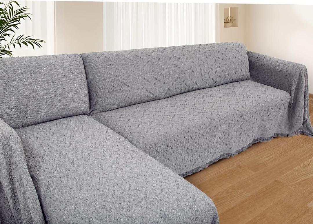 HOMERILLA Sectional Couch Covers for Sectional Sofa L Shaped Sofa Cover Blanket 2 Pieces L Shape Furniture Protector for Pets Dogs (Light Grey, XXX-Large)
