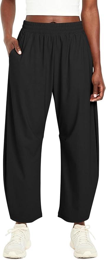 Ugerlov Womens Barrel Ankle Pants Quick Dry Lightweight Hiking Pants Wide Leg Baggy High Waisted Trousers with Pockets, Black M