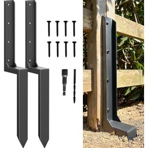 Fence Post Repair Kit - Quick Fix Broken/Leaning 4x4/6x6 Wood Posts Support with One-Piece Steel Anchor & Stakes (Thickened 11-Gauge, 2-Pack)