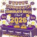 Staplefor Graduation Decorations 2026 Purple and Gold Party Decor Set include Congrats Grad Banner Graduation Backdrop Class of 2026 Balloons Party Supplies for High School & College Celebrations