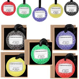 Geelin 5 Sets Teacher Week Appreciation Gift with Boxes Composition Notebook Acrylic Ornament with Hanging Ribbon for Teacher Book Club Book Lover Employees Coworker Staff