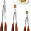 Wooden Tongs for Cooking Set of 3 (7",9",12") Natural Walnut Wooden kitchen Tongs for Grilling, Serving, BBQ and Tossing Salad etc | Ergonomic Stainless Steel Non-Slip Grip, Heat Resistant, Pull Lock