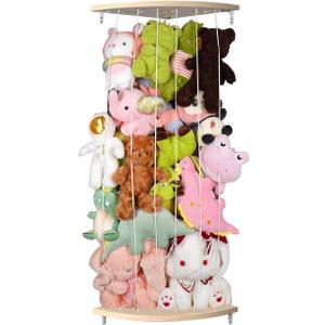 GUIGUZI Cuddly Toy Storage Organiser, Wooden Corner Stuffed Toy Shelf, Nursery Hanging Toy Organiser for Plush Toys and Teddy Bears