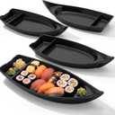 4 Pack Sushi Boat Serving Plates, 10 Inch Melamine Sushi Serving Tray with Divider, Japanese Sashimi Plate for Soy Sauce, Wasabi, Appetizers, Restaurant Home Party (Red,Black)