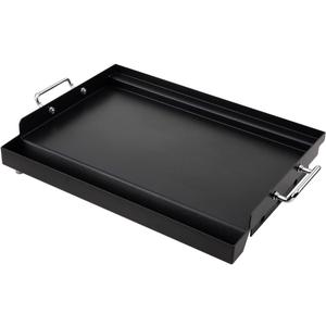 LotFun 17" x 13" Carbon Steel Cooking Griddle for Outdoor Gas Grill, Universal Griddle Flat Top Plate Insert with Grease Groove and Removable Handles for Electric/Charcoal/Gas Grill, Camping,Party