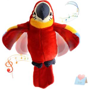 Houwsbaby 9'' Red Talking Parrot Plush Pal Repeat What You Say Recording Stuffed Animal Macaw Electronic Record Interactive Animated Bird Shake Wings Present Birthday Christmas for Kids Boys Girls