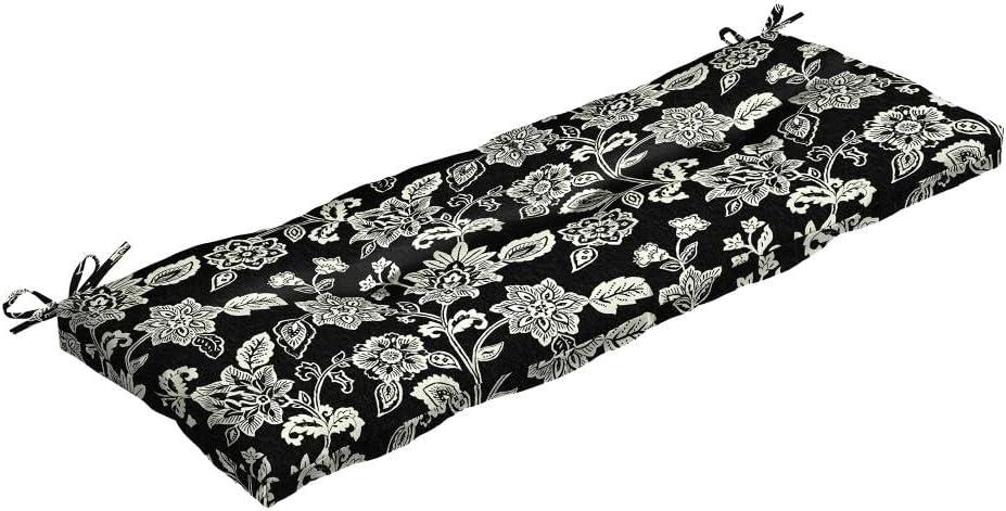 Casual Style Classic Tufted Indoor Outdoor Patio Bench Cushion for Outdoor Furniture Ample Cushioned Loft | All Weather Black White Reversible Durable UV Fade Water Resistant 18" X 48" X 5.5"H