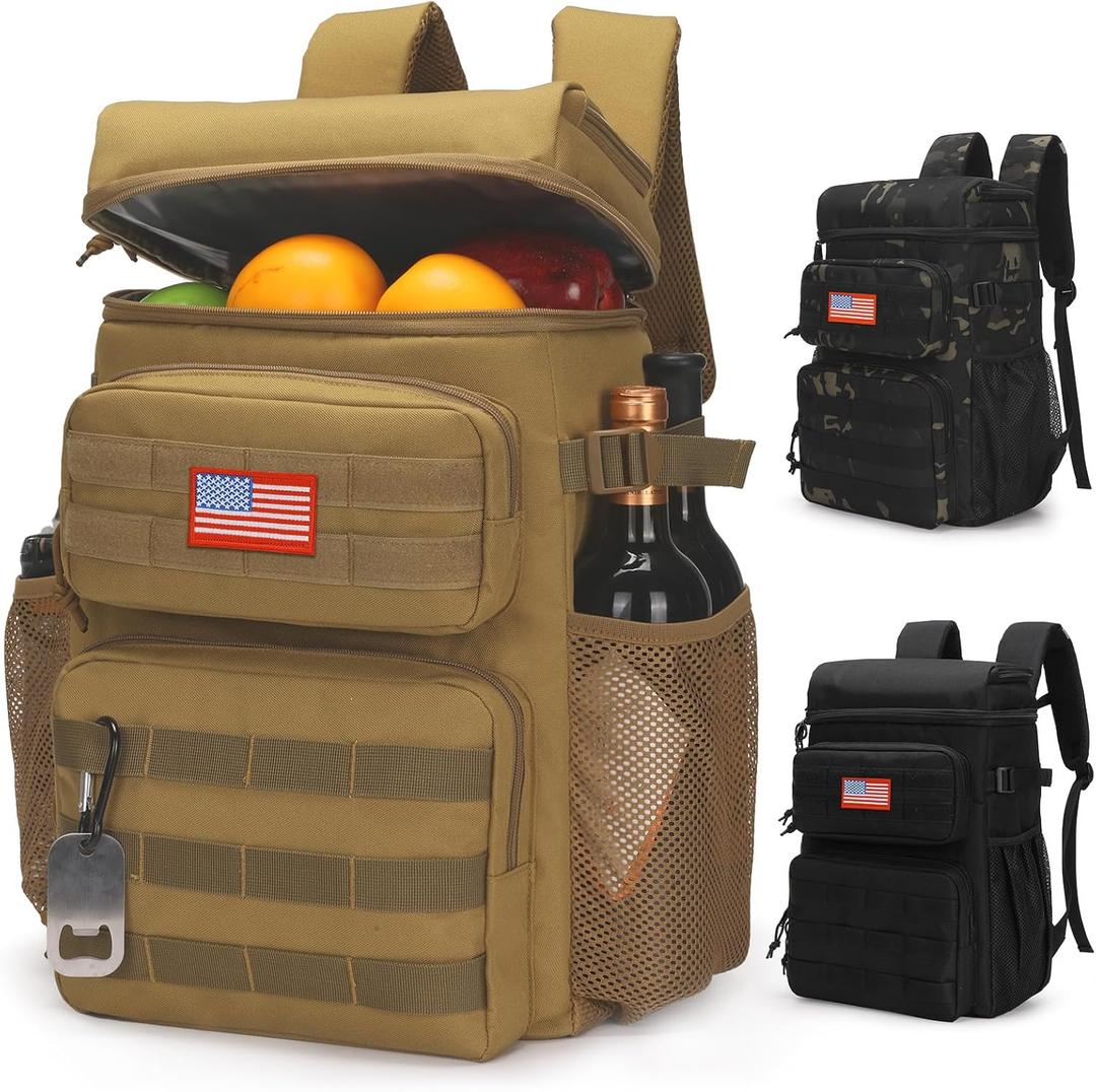 25L Tactical Backpack Cooler,Soft Lightweight Leakproof Cooler Backpack,Insulated Cooler Bag,Portable Soft Cooler Bag Waterproof for Beach, Travel, Camping, Picnic, Hiking (17.7"D x 11.4"W x 17.7"H)
