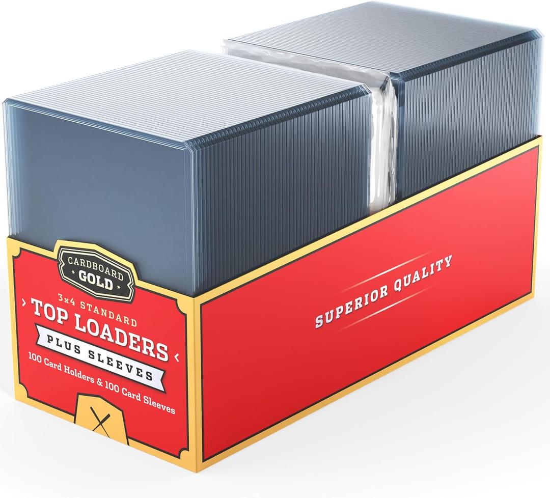 Cardboard Gold - 35pt Top Loaders for Cards with Bonus Soft Sleeves - 100 Count - Premium 3x4 Inch Trading Card Toploaders - Protect Your Baseball and Sports Cards with These Hard Plastic Protectors