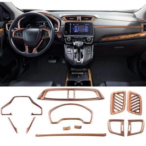 for Honda CRV CR-V 2017~2022 Full Set of Car Interiors Instrument Panel Decorative Center Console Moulding Trim Air Outlet Automotive Steering Wheel Cover Accessories 12Pcs (Wood Grain)