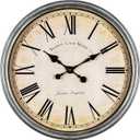 Bernhard Products Large Decorative Wall Clock 20 Inch Silent Non Ticking Battery Operated Quartz Vintage Stylish with Rustic Silver Rim for Home Living Room Dining Room Kitchen & Over Fireplace
