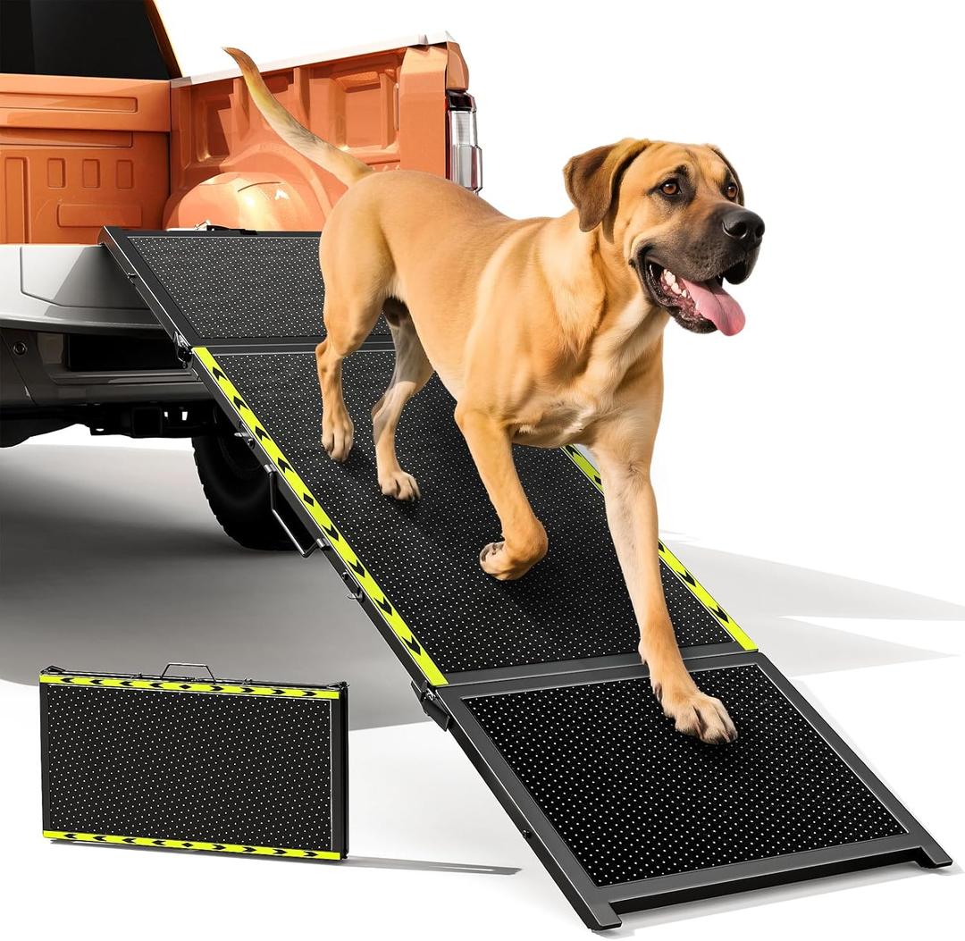 74'' L & 20'' W Longest Dog Ramp for Car - Extra Wide Portable Pet Dog Ramps for Large Dogs, Dogs Cars Ramp for Car SUV/Truck/RV/Bed, Lightweight Ramps with Non-Slip Mesh Up to 280LBS, Black