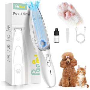Vacuum Dog Paw Trimmer, Low Noise Paw Trimmers for Dog's Feet with Hair-Suction, Safety Cordless Electric Dog Clippers for Grooming, Rechargeable Cat Shaver for Paws, Ears, Face (White)
