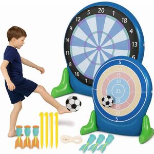 Hearthsong Jumbo 57-Inch Inflatable 2-in-1 Darts and Soccer Set with Double-Sided Scoreboard, Two Soccer Balls, Six Darts, Outdoor Play, Ages 5 and Up