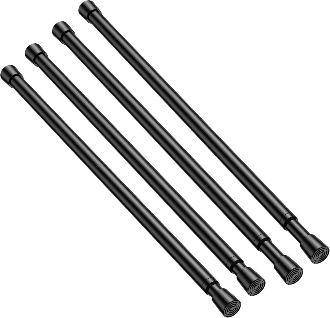 4 Pcs Tension Rod 26 to 39 Inch, Adjustable Tension Curtain Rod Spring Loaded Curtain Rods Spring Tension Rod No Drilling Smalll Curtain Rod for Window, Closet, Doorway, Black