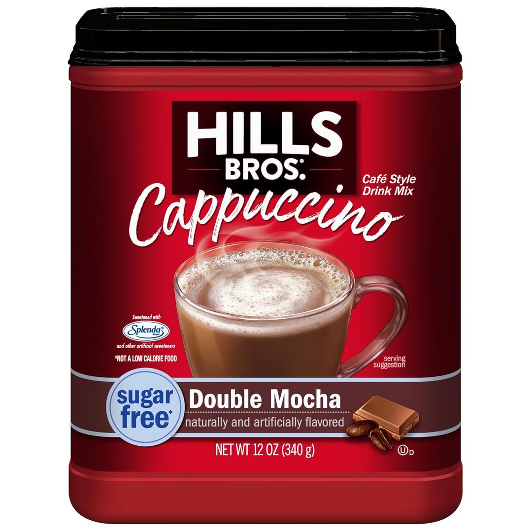Hills Bros. Cappuccino Mix Rich, Frothy Coffeehouse-Tasting Instant Drink Mix Quick and Easy Preparation Perfect for Hot & Iced Drinks & Creaming Coffee Sugar-Free Double Mocha, 1 Pack of 12oz (EXP 06/05/27)