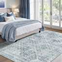 MIULEE 6x9 Vintage Living Room Rug Washable Area Rugs Low Pile Floor Mat for Bedroom Dining Room Non-Slip Stain Resistant Soft Indoor Carpet for Home Decor, Blue