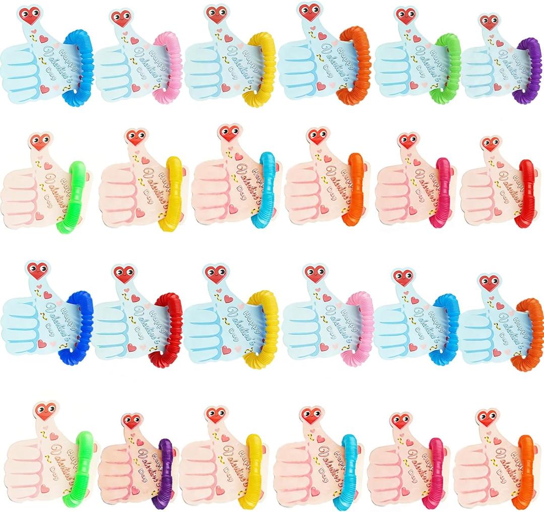24Pcs Valentines Day for Pop Tubes with Cards for Kids, Classroom Party Favors,Bulk Fidget & Sensory Toys ,Perfect Valentine Gifts for Boys & Girls,Stress Relief ADHD Autism Educational Toy (Blue Pink)