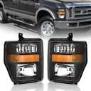 WEELMOTO For 2008-2010 Ford F250 F350 F450 F550 Super Duty Headlight Assembly, 2008 2009 2010 Headlight Pair Replacement Black Housing Left+Right Side