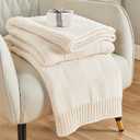 CozeCube Check Knit Throw Blanket, Cream White Checkered Throw for Couch, Decorative Christmas Soft Cozy Warm Knitted Blanket for Bed Sofa Living Room, 50"X60"