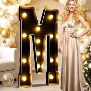 Ledido 4FT Black Marquee Light Up Letters M, Easy to Assemble Warm White Marquee Letters 4 Feet Tall for Indoor & Outdoor Events, Large Lighted Letter for Birthday Graduation Baby Shower Party Decor
