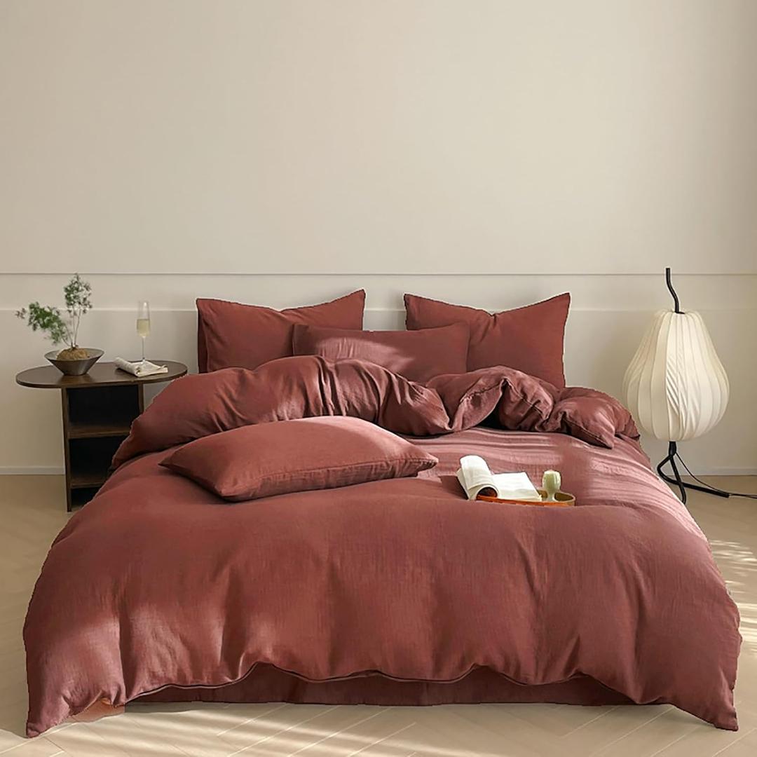 Luxlovery Brick Red Comforter Set Full Dark Rust Bedding Comforter Set Full Solid Blackish Red Soft Breathable Blanket Quilts 3 Piece Bedding Set Women Men Adults Teens