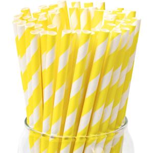 100 Pack Disposable Paper Straws - Biodegradable Yellow Drinking Straws for Cocktails, Lemonade, Daily Use and Holiday Party (0.24" x 7.75")
