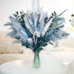 Pampas Grass Decor Dried Flowers with Blue Pampas Grass Boho Floral Arrangements for Home Office Wedding Centerpieces Rustic Blue Flowers Decor