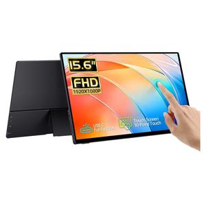 15.6'' Portable Monitor Touchscreen, FHD IPS Touch Screen with Tempered Glass, Travel Monitor with Kickstand & Speaker, HDMI USB C External Monitors for Mac Laptop Phone Computer