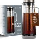 Cold Brew Coffee Maker Pitcher, 1.4L/48Oz Airtight Borosilicate Glass Carafe with 150 Mesh Precision Filter | Barista Grade Iced Coffee Maker, Integrated Glass Handle & Non Slip Base (Grey) (Gray)