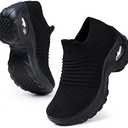 HKR Women's Walking Shoes Arch Support Non Slip Work Shoes Breathable Knit Upper Lightweight for Plantar Fasciitis, All Black US 8