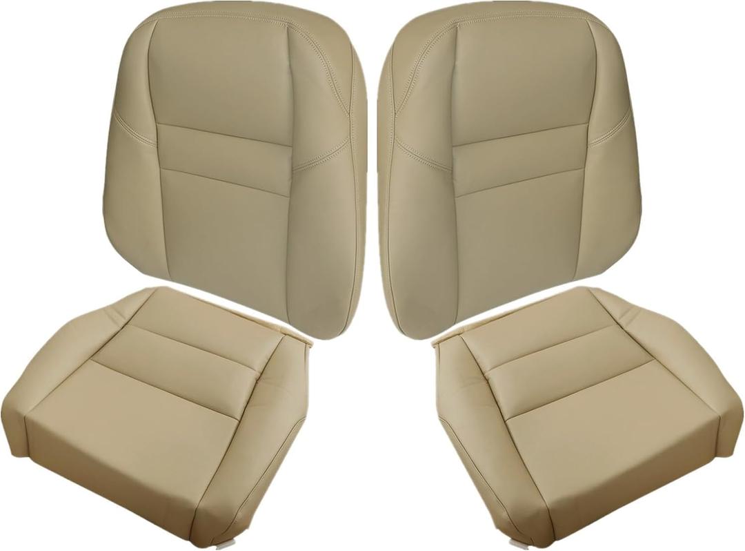 SecosAutoparts 4PCS Driver & Passenger Side Bottom & Top Lean Back Tan Leather Replacement Seat Covers Compatible with Honda CR-V 2007 2008 2009 2010 2011
